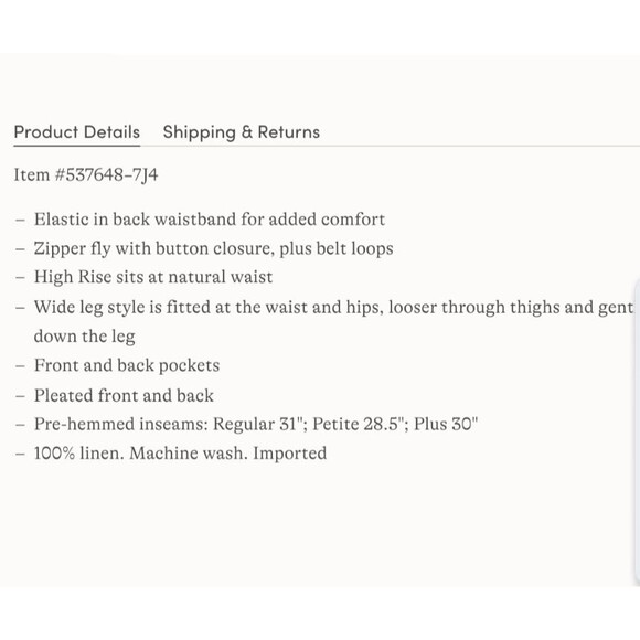 Lands End Linen Pants 20w minimalist High waisted Wide Leg trousers 20 w beige - Picture 3 of 4